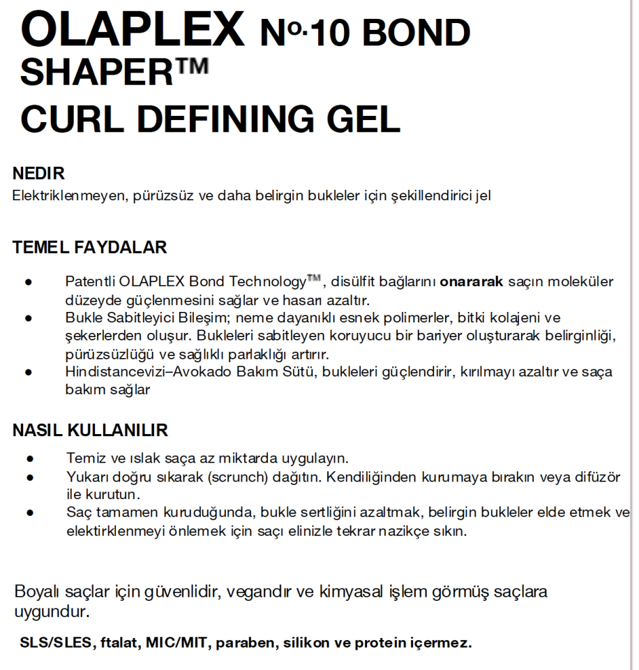 OLAPLEX No.10 BOND SHAPER CURL DEFINING GEL